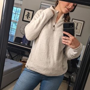 Soft white fleece pullover sweater